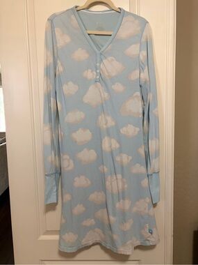 ☁️✨Nick & Nora Baby Blue Cloud-Print L/S Pajama Nightshirt Dress 🌙☁️